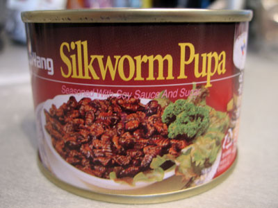 Canned silmkworm pupas is soy sauce