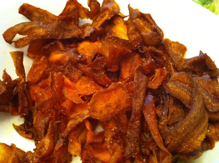 Deep-fried carrot slices that look like strips of crispy bacon
